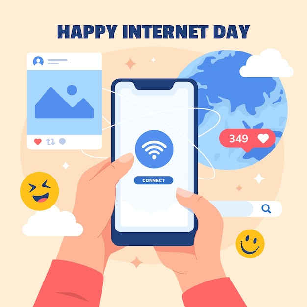 Vector gratuito ilustración plana del día internacional de internet.