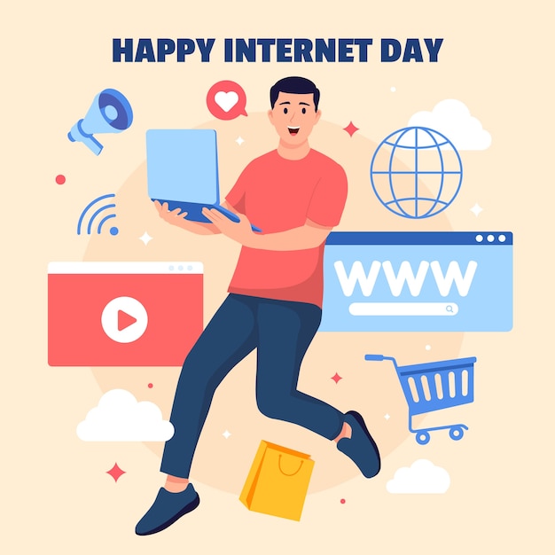 Ilustración plana del día internacional de internet.