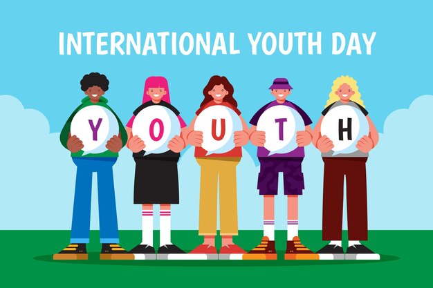 Ilustración plana del día internacional de la juventud
