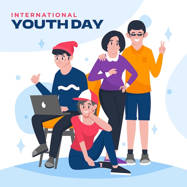 Ilustración plana del día internacional de la juventud