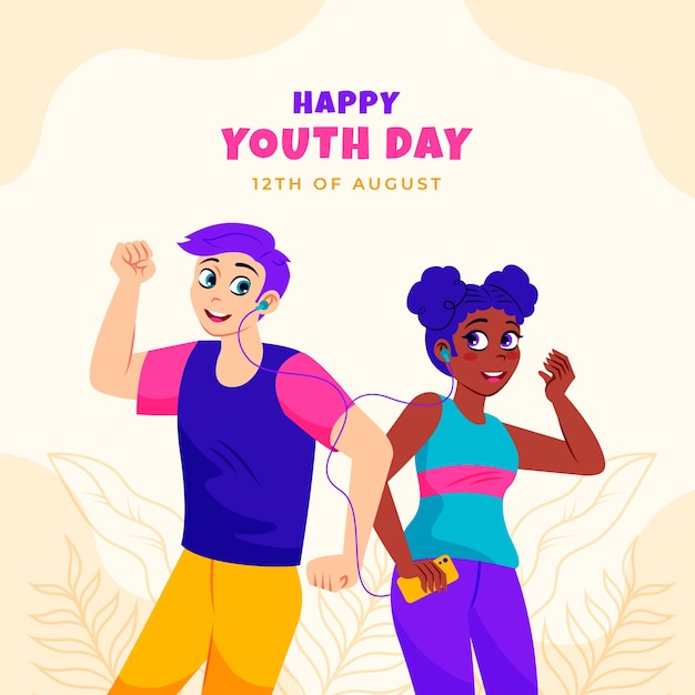 Ilustración plana para el día internacional de la juventud.