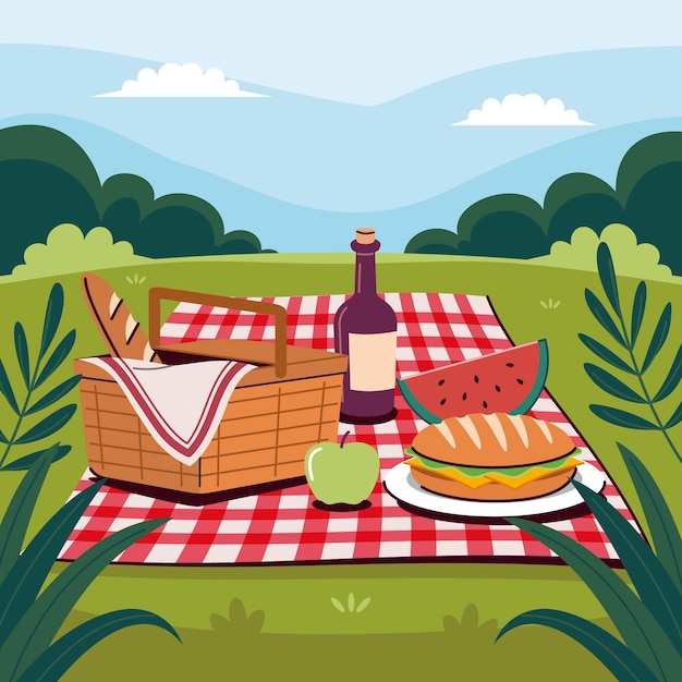 Vector gratuito ilustración plana del día internacional de picnic