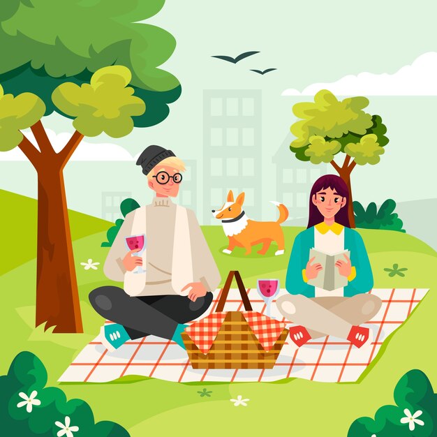 Ilustración plana para el día internacional del picnic.