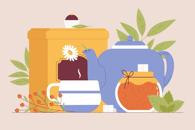 Vector gratuito ilustración plana del día internacional del té