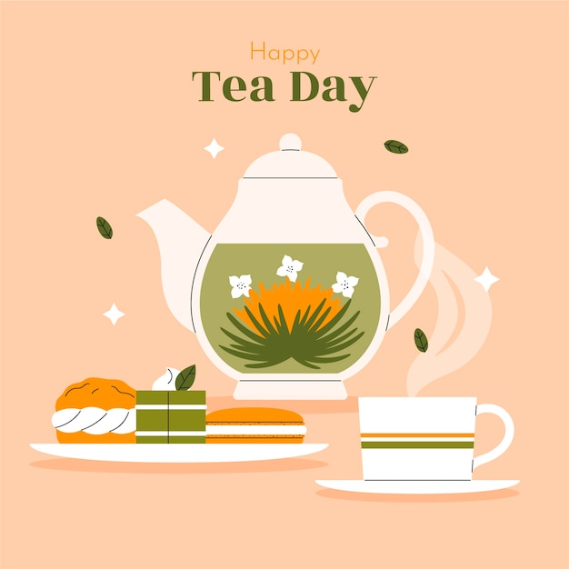 Ilustración plana del día internacional del té