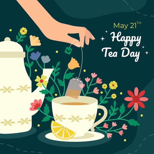 Ilustración plana del día internacional del té