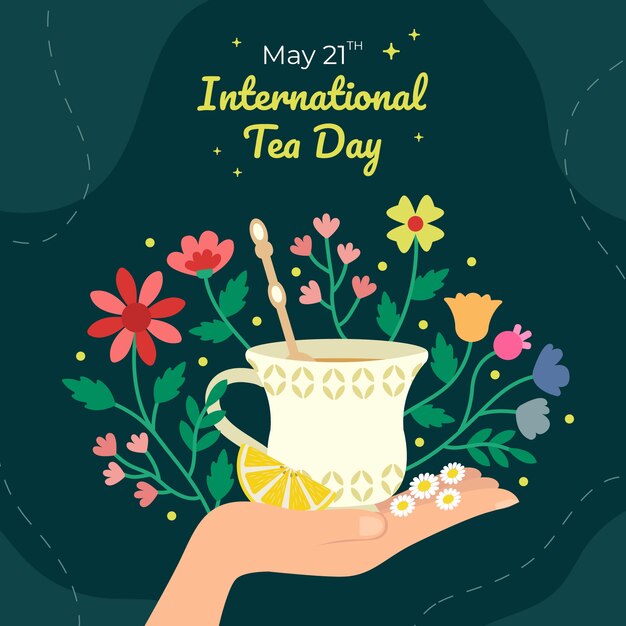 Ilustración plana del día internacional del té