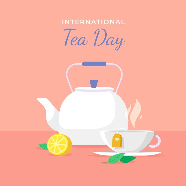 Ilustración plana del día internacional del té