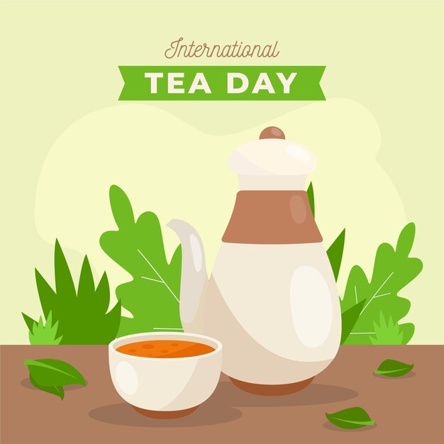 Ilustración plana del día internacional del té