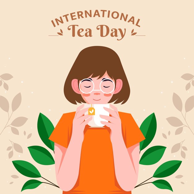 Ilustración plana del día internacional del té