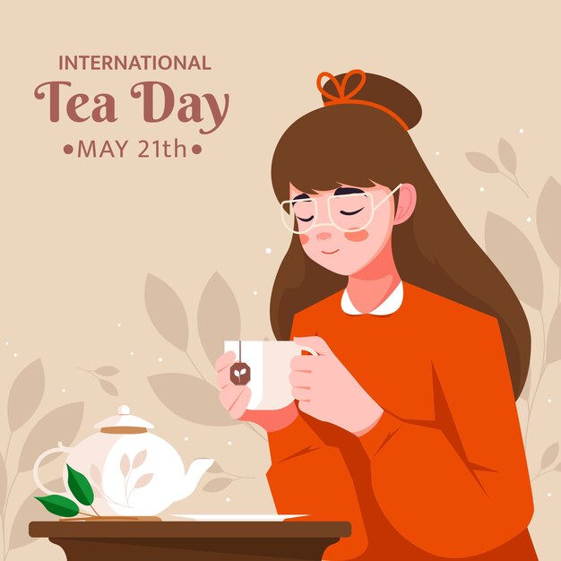 Ilustración plana del día internacional del té