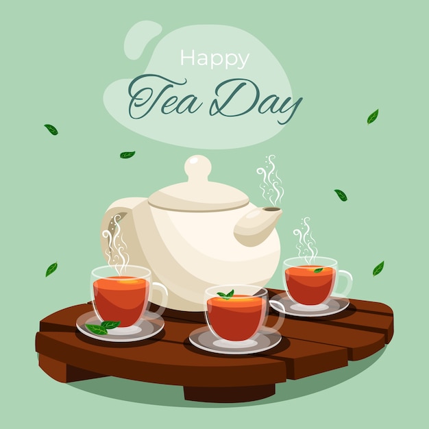 Ilustración plana del día internacional del té