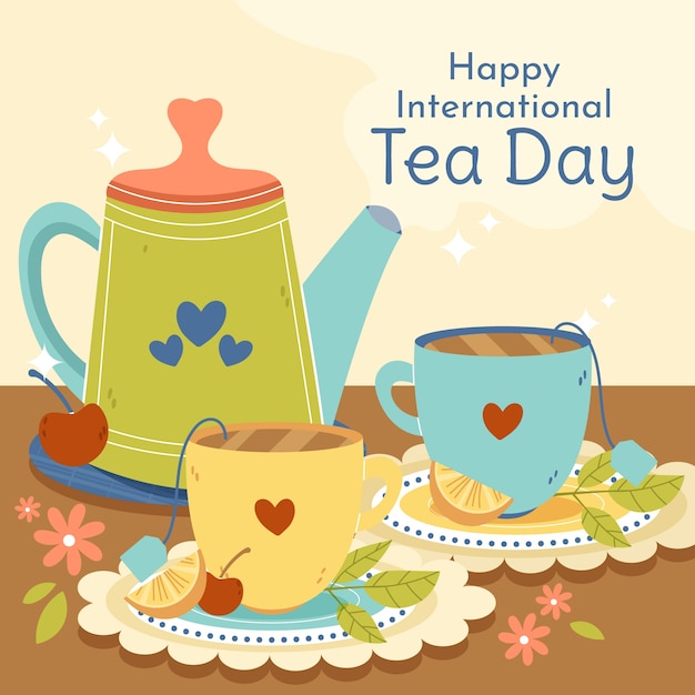 Ilustración plana del día internacional del té