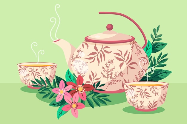 Vector gratuito ilustración plana del día internacional del té