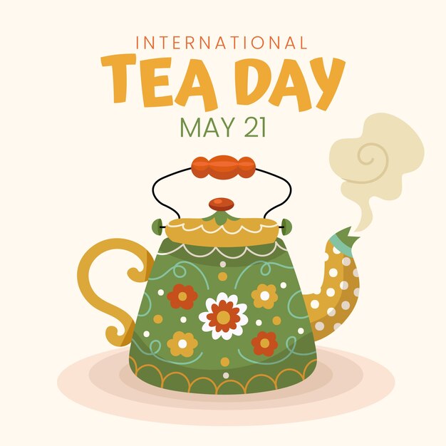 Ilustración plana del día internacional del té