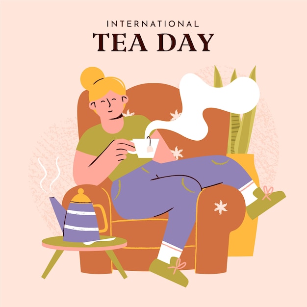 Ilustración plana del día internacional del té