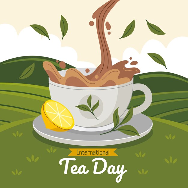 Ilustración plana del día internacional del té