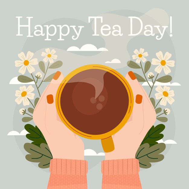 Ilustración plana del día internacional del té