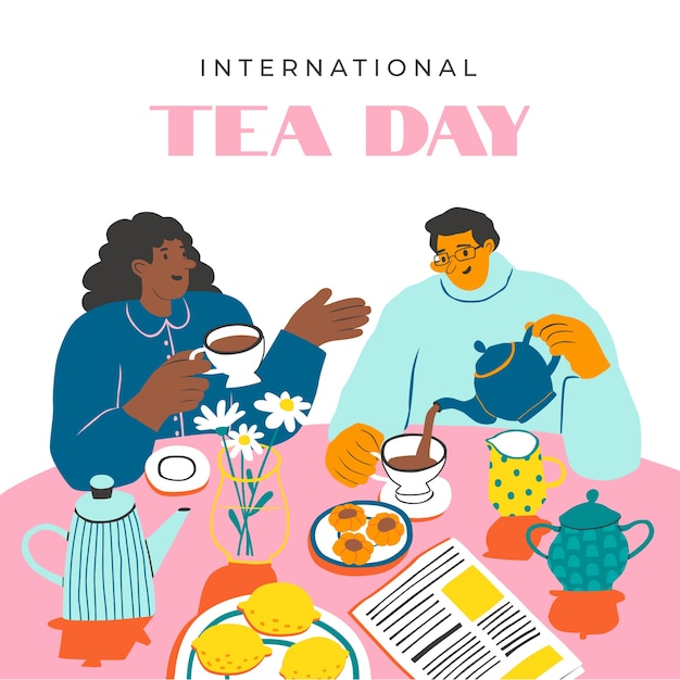 Vector gratuito ilustración plana del día internacional del té