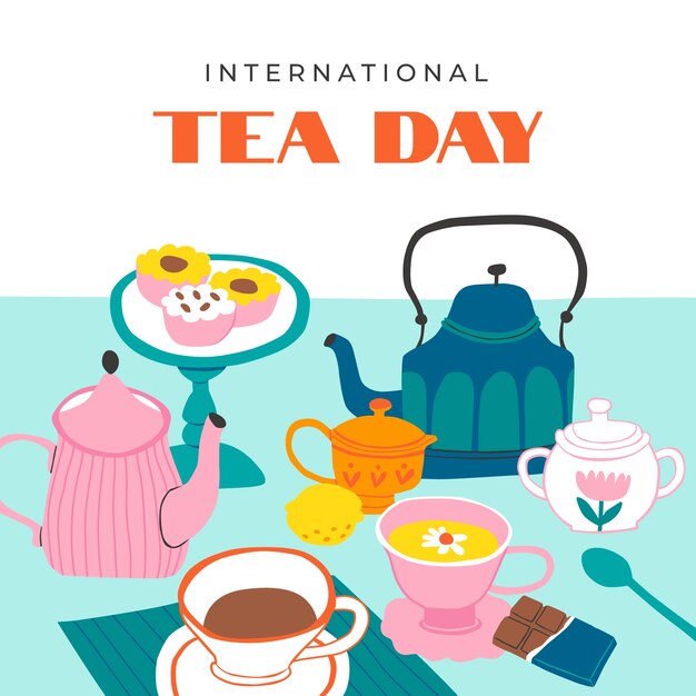 Ilustración plana del día internacional del té