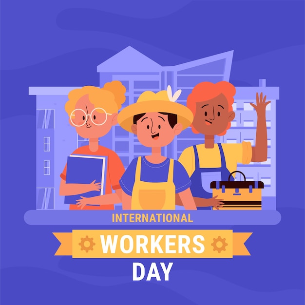 Ilustración plana del día internacional de los trabajadores