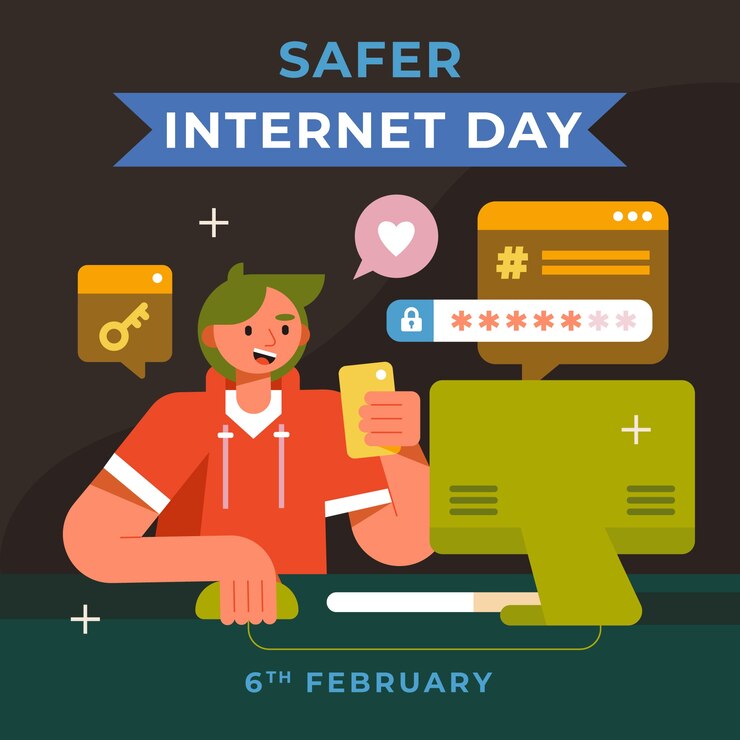 Vector gratuito ilustración plana para el día de internet más seguro
