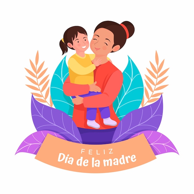 Ilustración plana del día de la madre en español