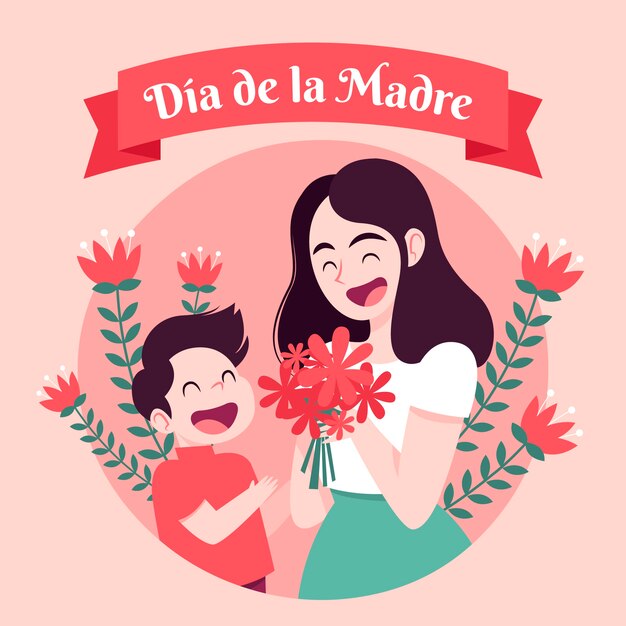 Ilustración plana del día de la madre en español