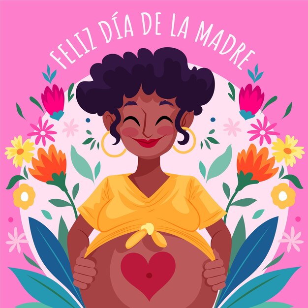 Ilustración plana del día de la madre en español