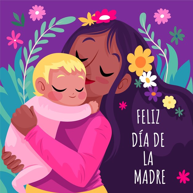 Ilustración plana del día de la madre en español