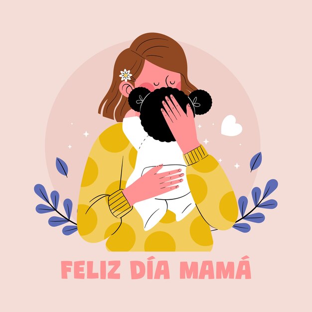 Ilustración plana del día de la madre en español