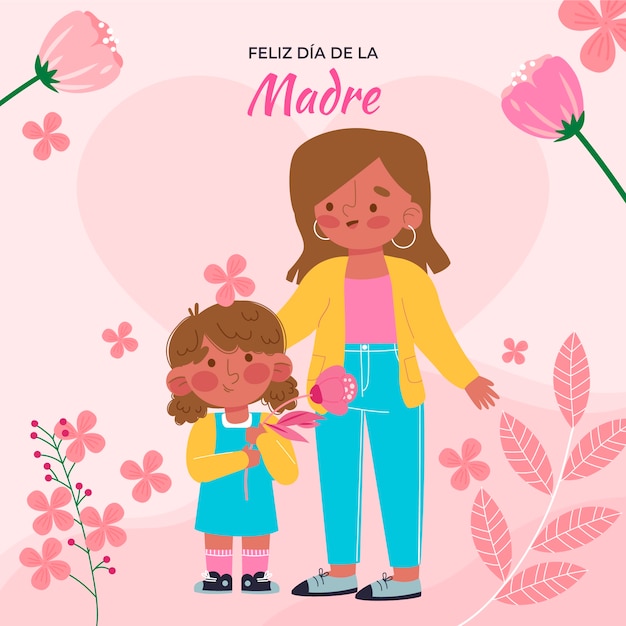 Ilustración plana del día de la madre en español