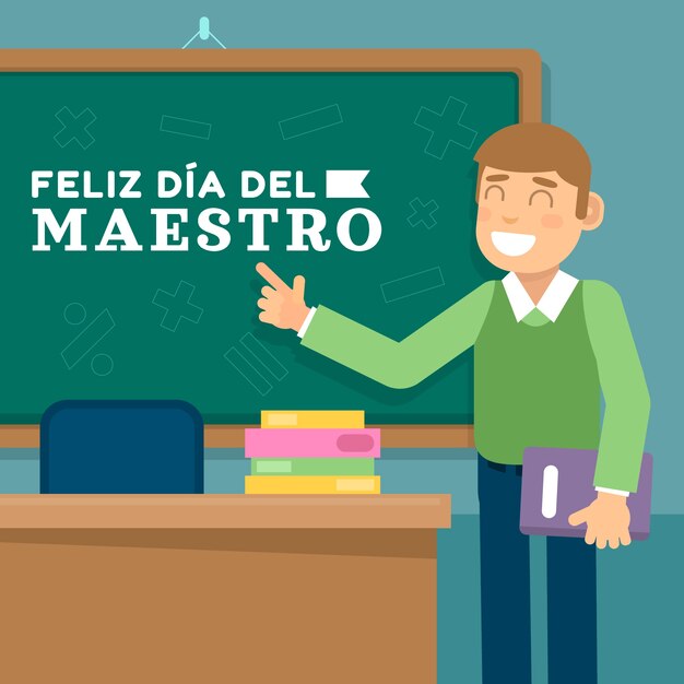 Ilustración plana del día del maestro en español