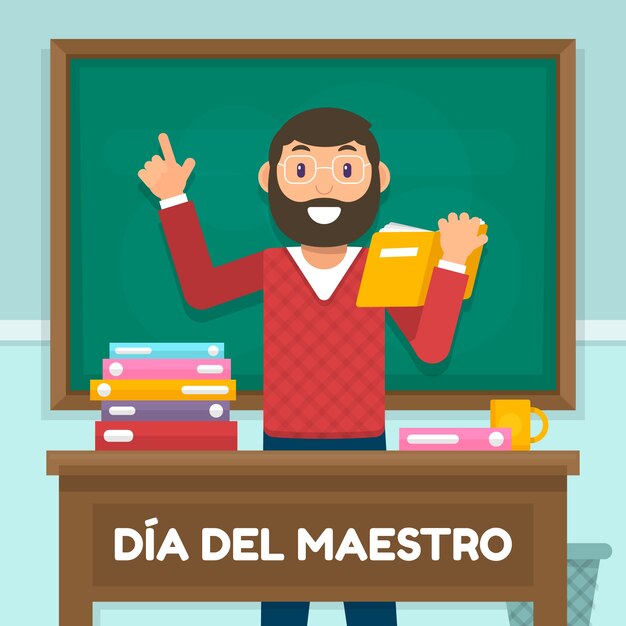 Ilustración plana del día del maestro en español