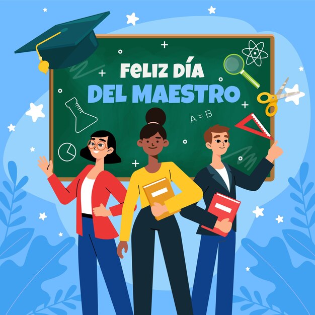 Ilustración plana del día del maestro en español.