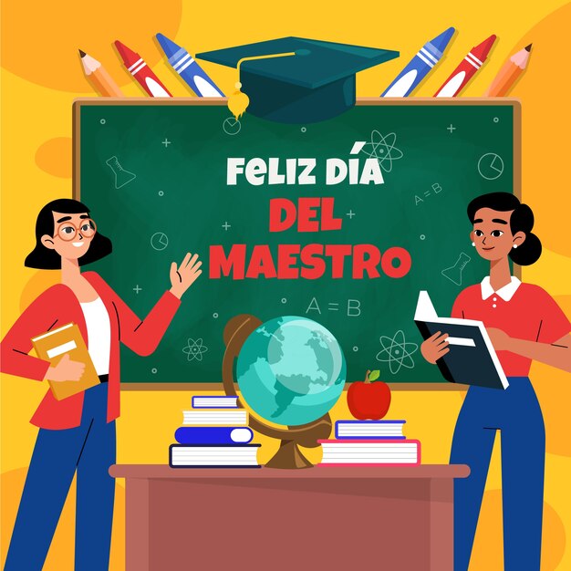 Ilustración plana del día del maestro en español.