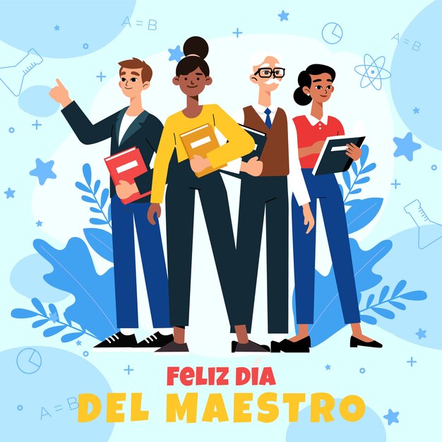 Ilustración plana del día del maestro en español.