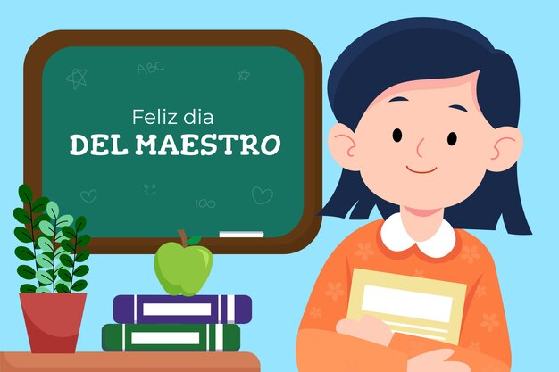 Ilustración plana del día del maestro en español.