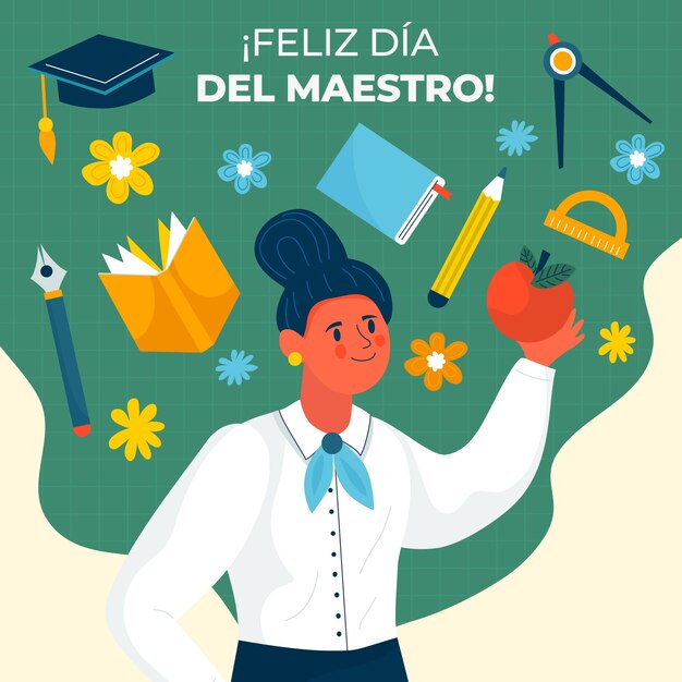 Ilustración plana del día del maestro en español