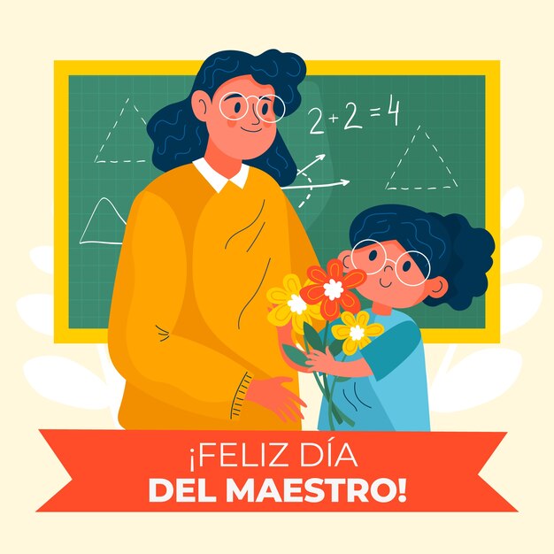 Ilustración plana del día del maestro en español