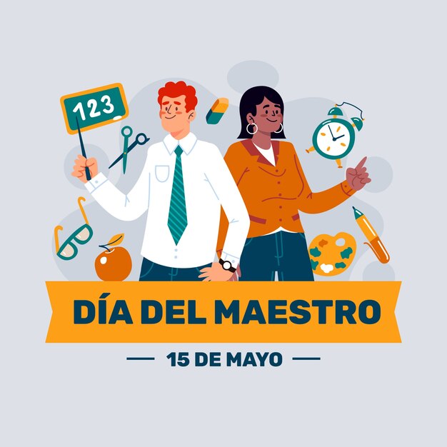 Ilustración plana del día del maestro en español