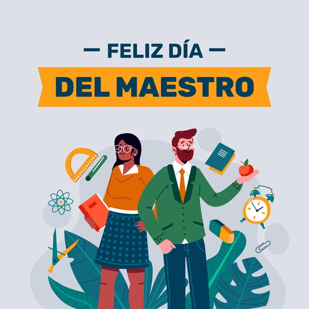 Ilustración plana del día del maestro en español