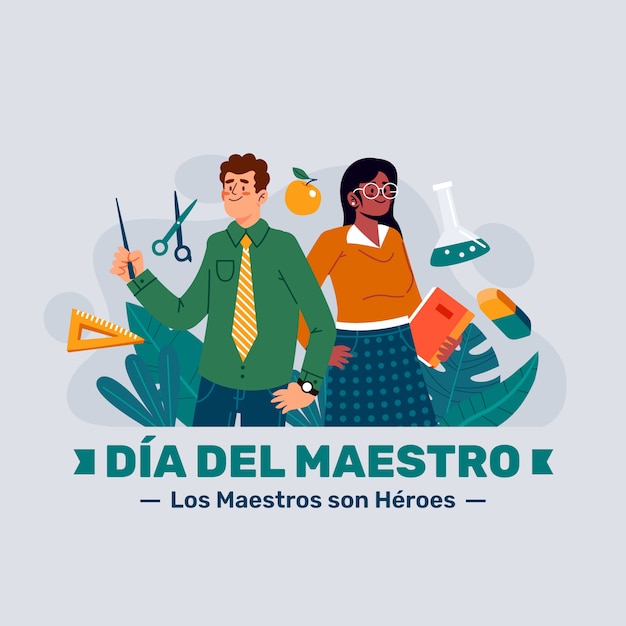 Ilustración plana del día del maestro en español
