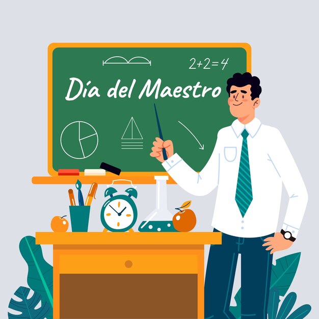 Ilustración plana del día del maestro en español