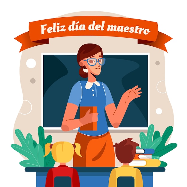Ilustración plana del día del maestro en español