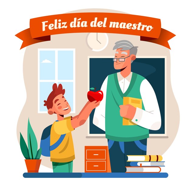 Ilustración plana del día del maestro en español