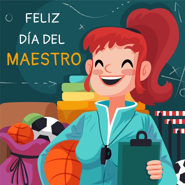 Ilustración plana del día del maestro en español