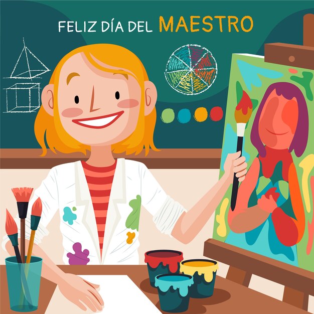 Ilustración plana del día del maestro en español