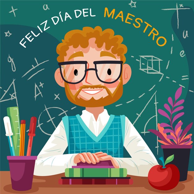 Ilustración plana del día del maestro en español