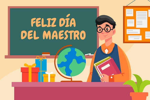 Ilustración plana del día del maestro en español
